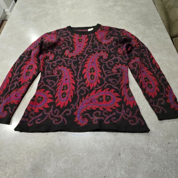 Women's Wool/Acrylic Blend Floral Paisley Print Long Sleeves Sweater - Sze Small - Picture 4 of 13